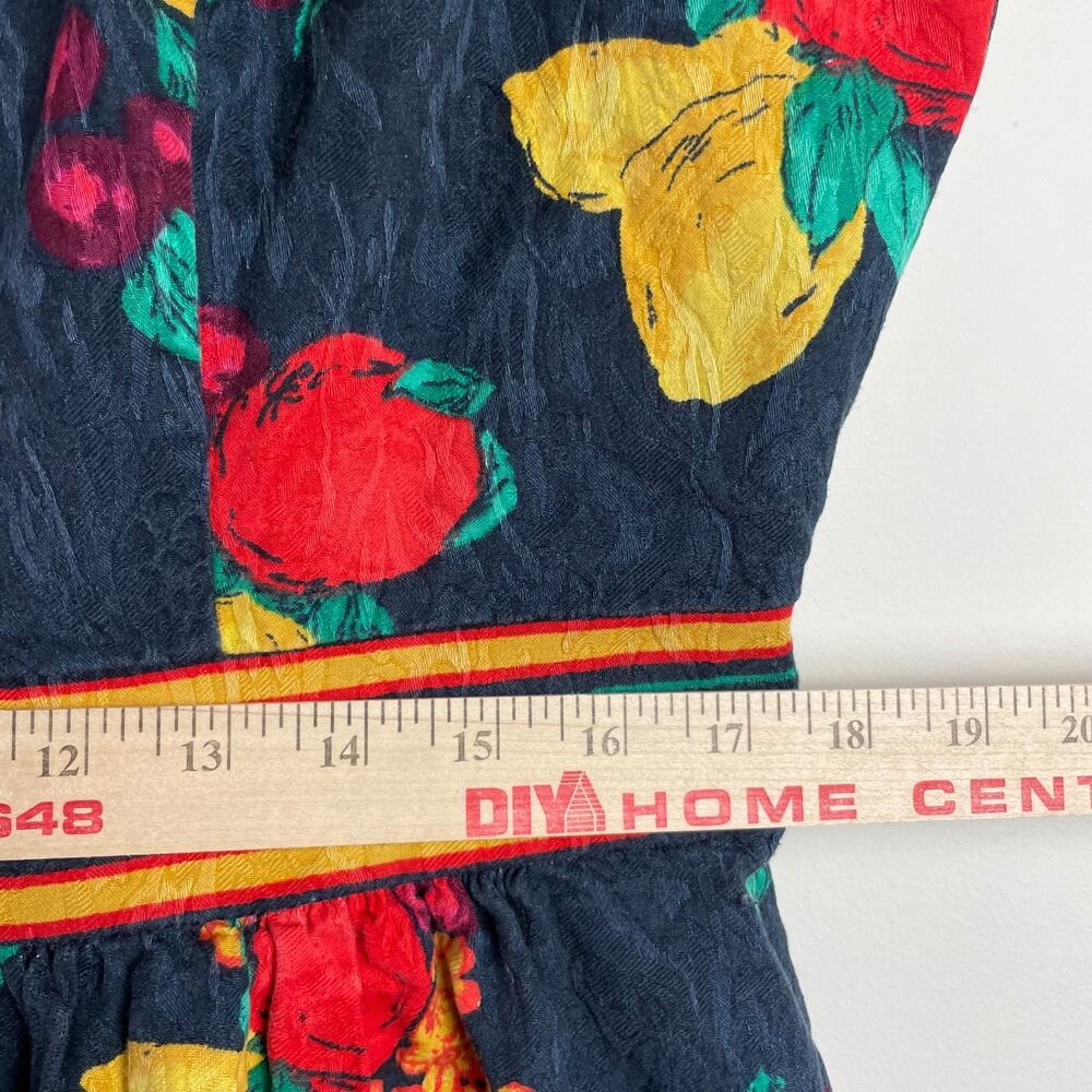 Eva Mendes Fit Flare Dress sz 16 Navy Lemon Tomato Girl Summer Retro Fruit Print - Picture 8 of 10